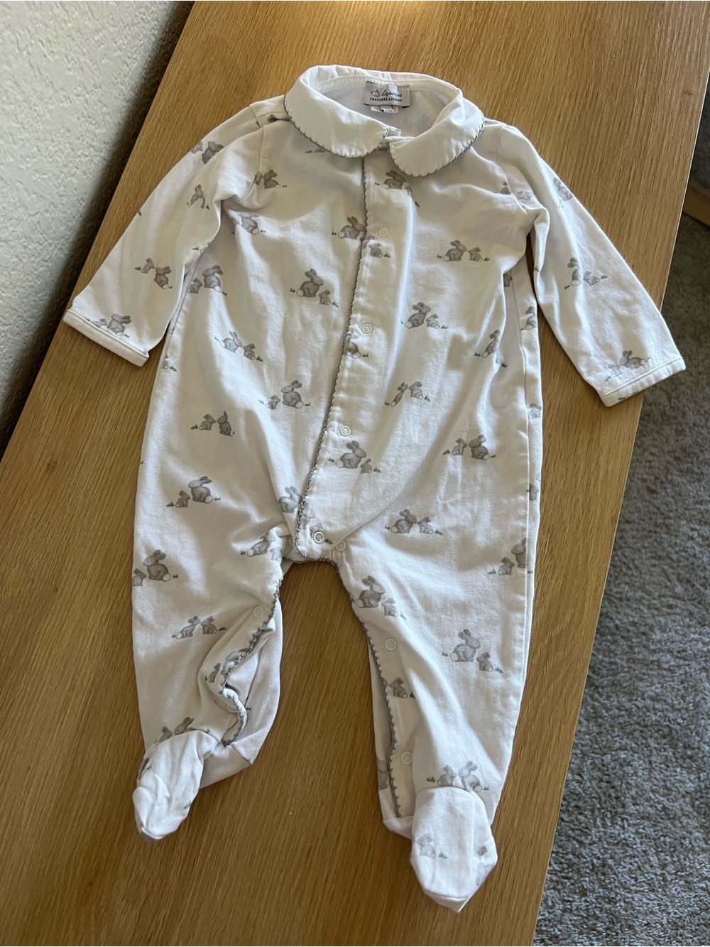 Lapinou Footed One-Piece with Bunny Print, 6-9m